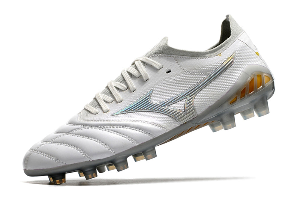 Chuteira Campo Mizuno Morelia Neo 3 FG Branca e Prata "Beta Shining"