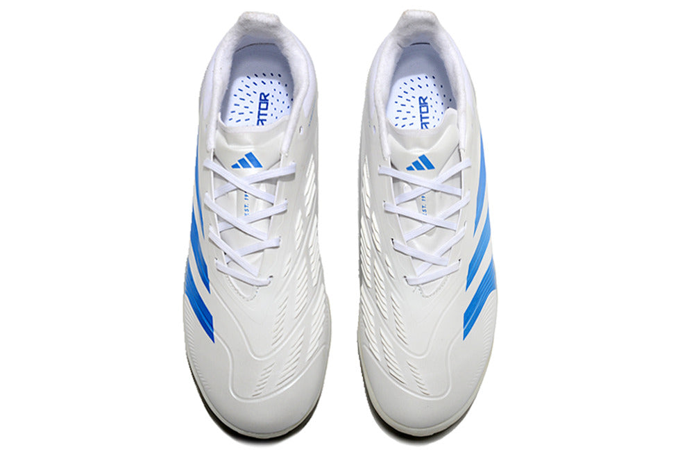 Chuteira Society Adidas Predator Elite TF Branca e Azul "Kvara"