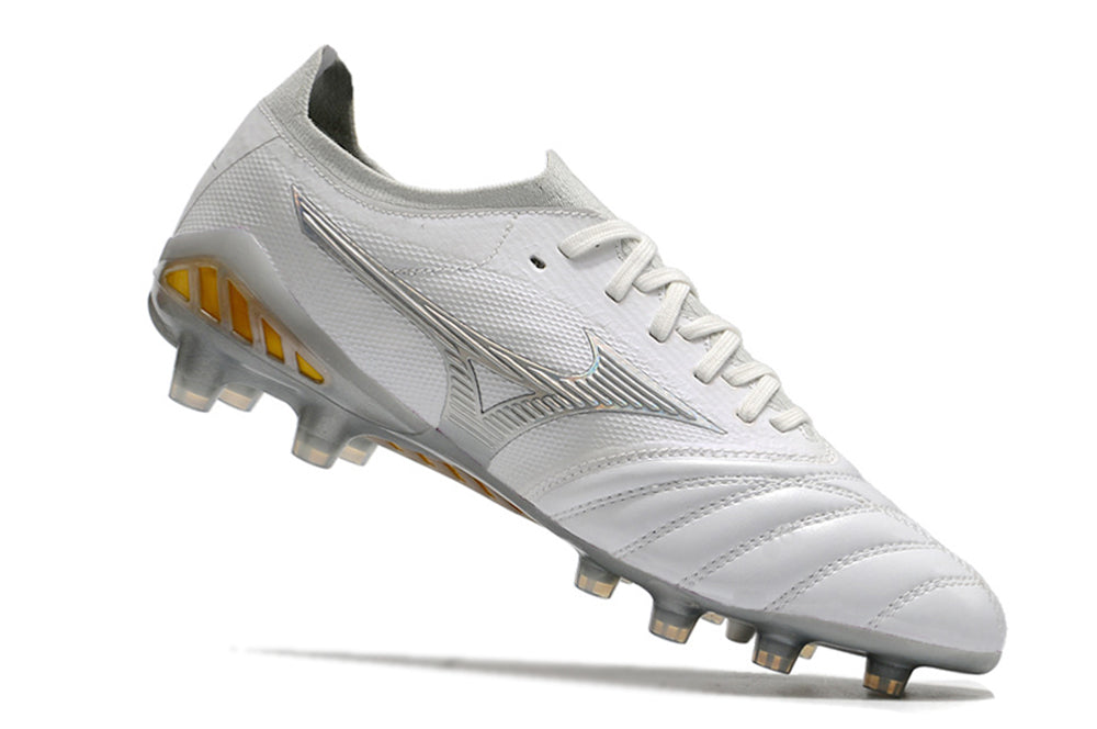 Chuteira Campo Mizuno Morelia Neo 3 FG Branca e Prata "Beta Shining"