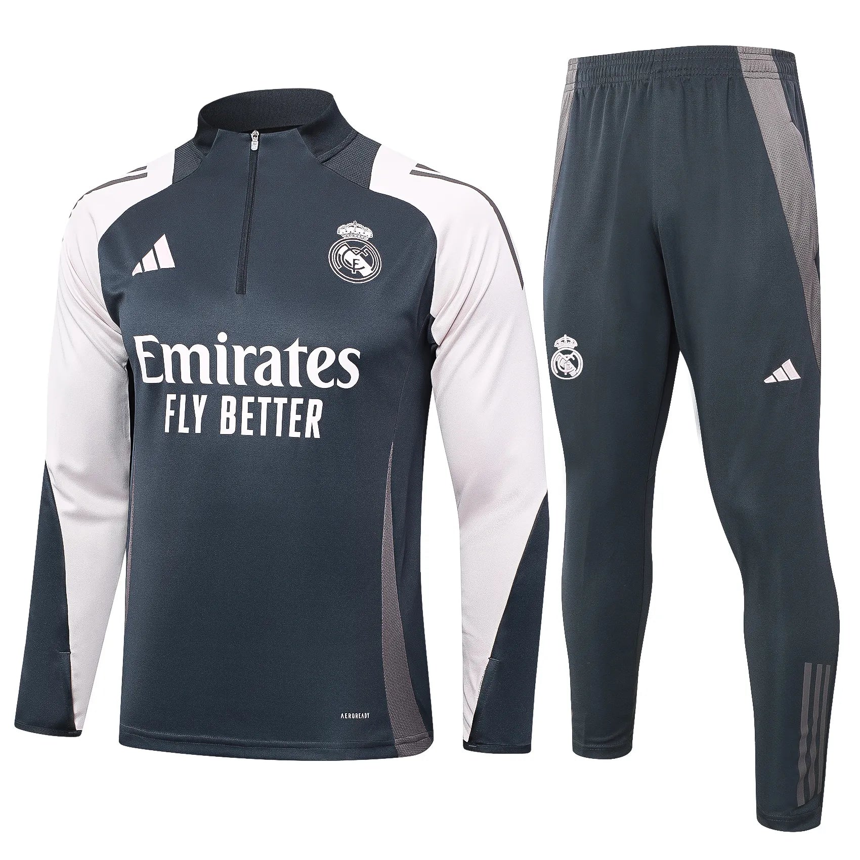 Conjunto Agasalho Treino Real Madrid 24/25 Cinza e Branco