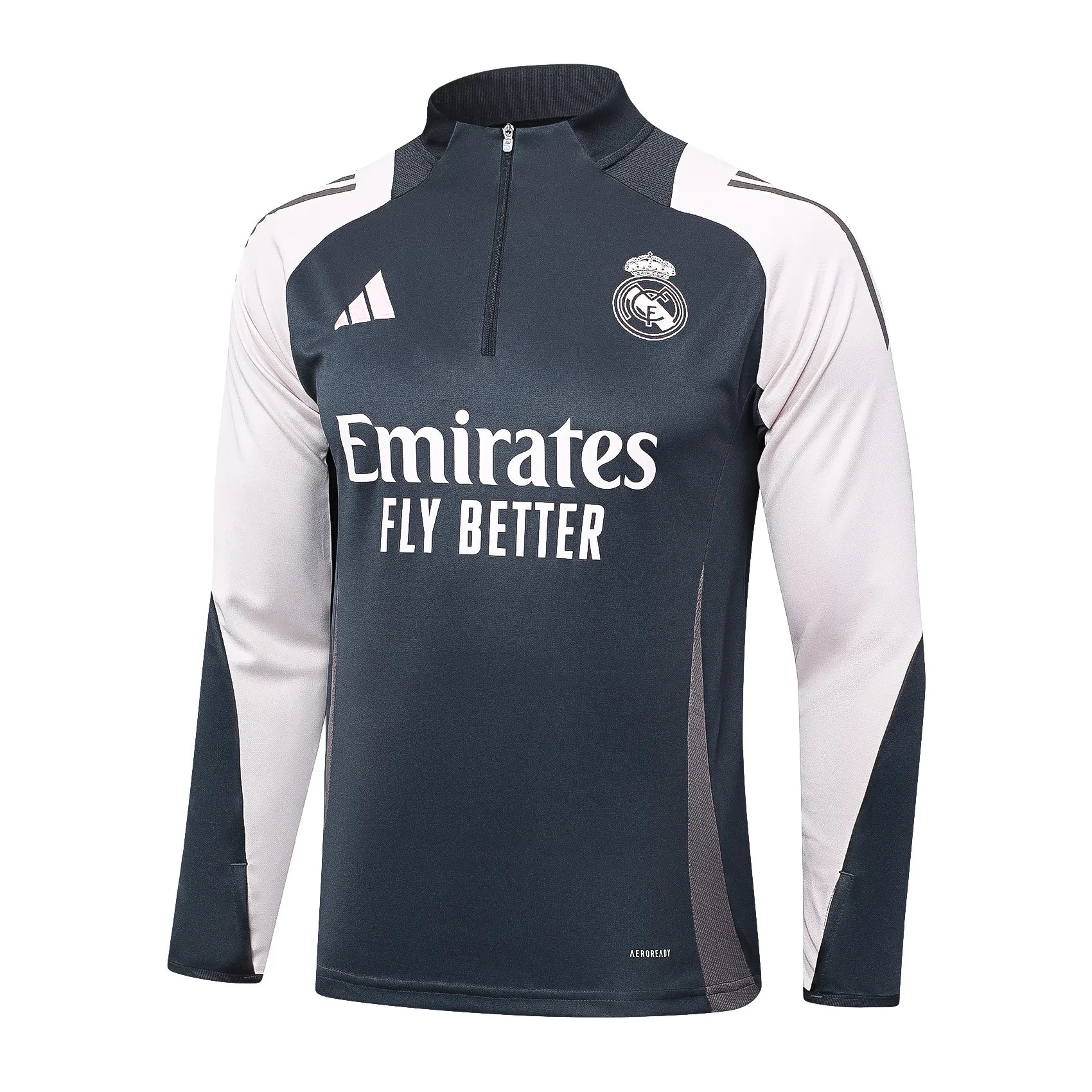 Conjunto Agasalho Treino Real Madrid 24/25 Cinza e Branco