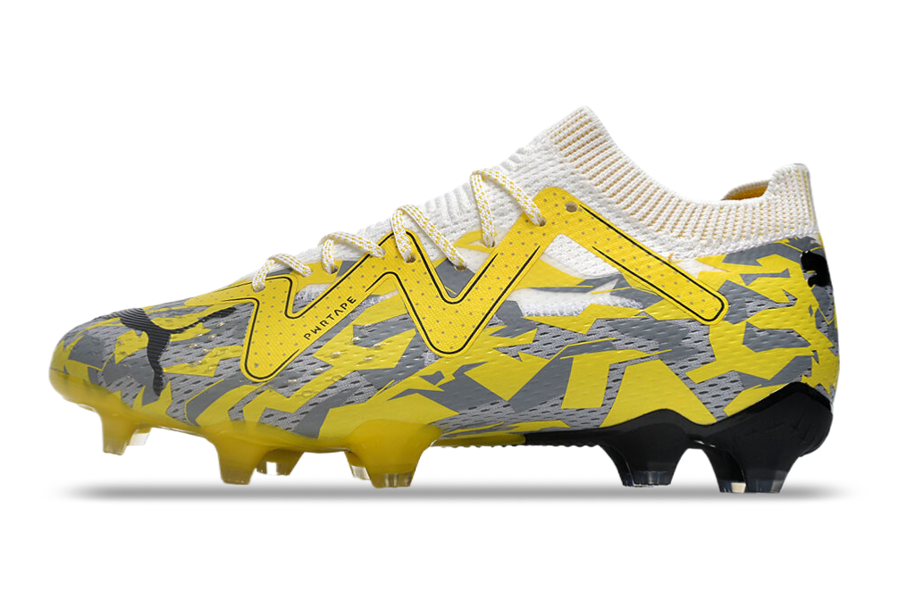 Chuteira Campo Puma Future Ultimate FG Amarela e Cinza "Voltage Pack"