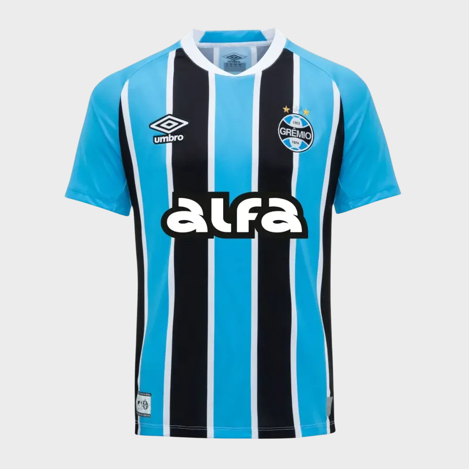 Camisa Grêmio I 25/26 Torcedor Masculina Azul e Preto Patrocínios