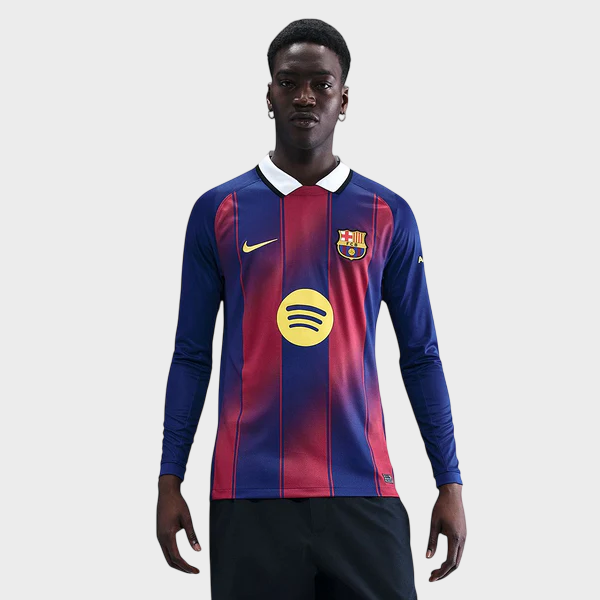 Camisa Manga Longa Barcelona I 25/26 Torcedor Nike Masculina Azul e Grená
