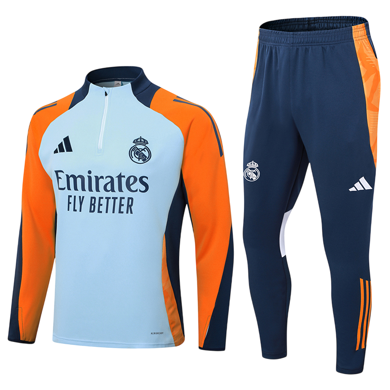 Conjunto Agasalho Treino Real Madrid 24/25 Branco e Laranja