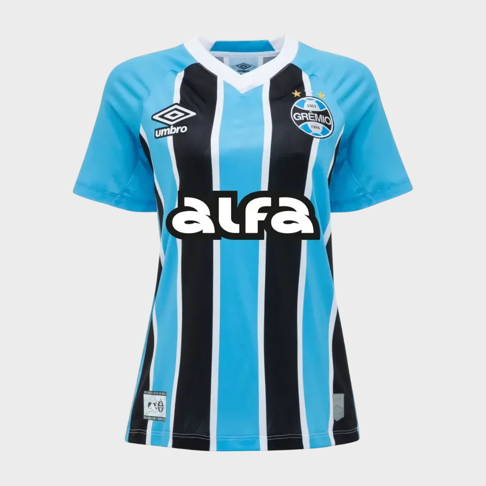 Camisa Grêmio I 25/26 Feminina Azul e Preto Patrocínios
