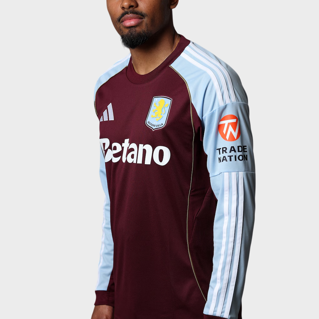 Camisa Manga Longa Aston Villa I 25/26 Torcedor Adidas Masculina Vinho e Azul