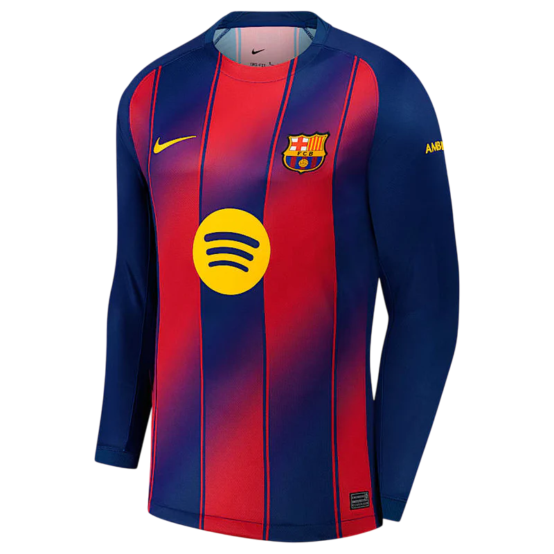 Camisa Manga Longa Barcelona I 25/26 Torcedor Nike Masculina Azul e Grená