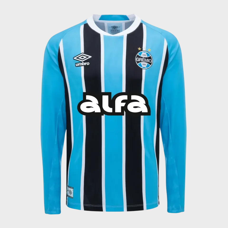Camisa Manga Longa Grêmio I 25/26 Torcedor Masculina Azul e Preto