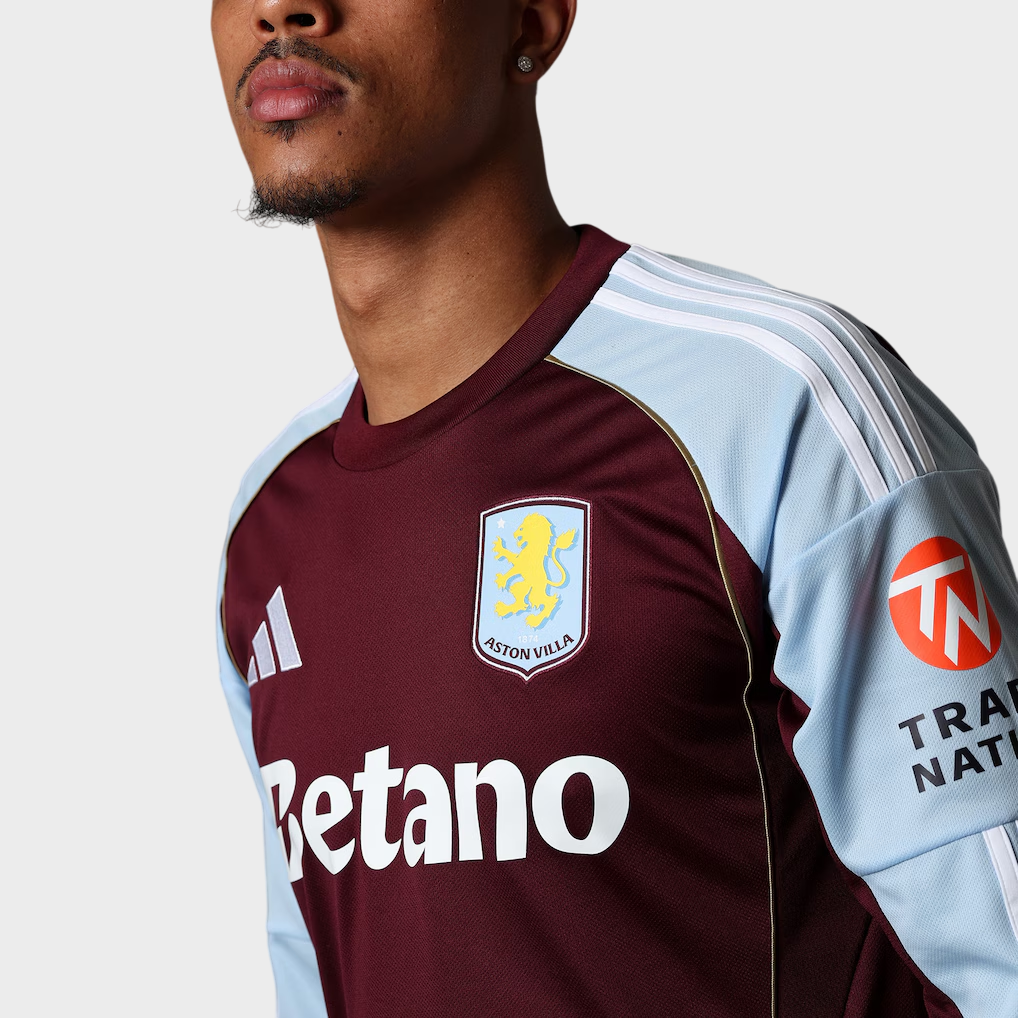 Camisa Manga Longa Aston Villa I 25/26 Torcedor Adidas Masculina Vinho e Azul