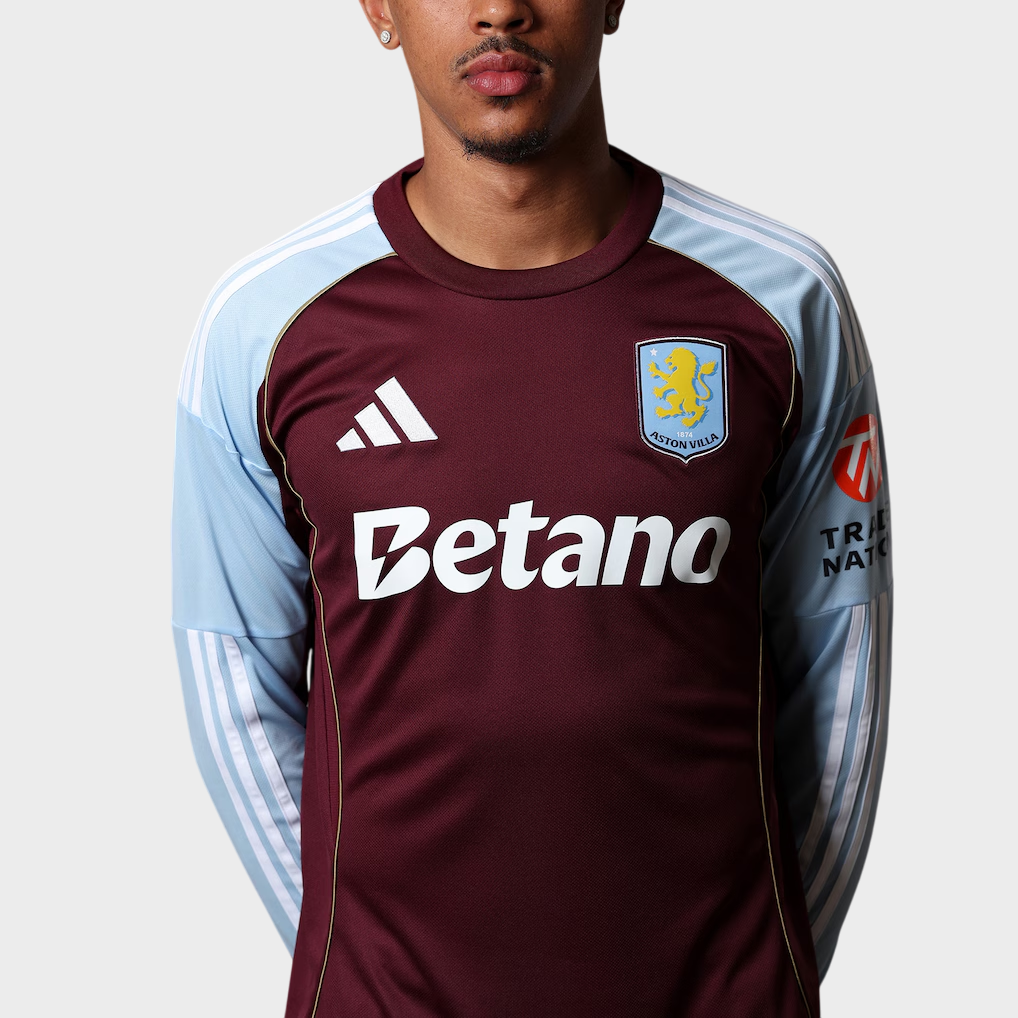 Camisa Manga Longa Aston Villa I 25/26 Torcedor Adidas Masculina Vinho e Azul