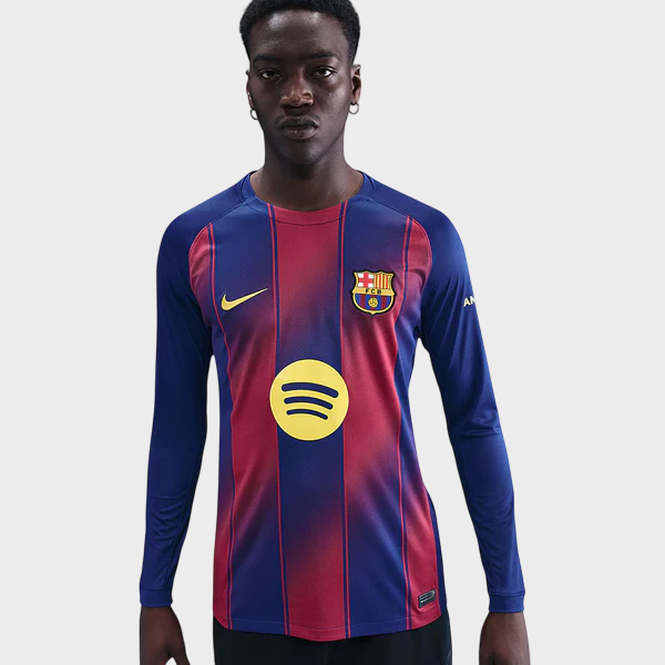 Camisa Manga Longa Barcelona I 25/26 Torcedor Nike Masculina Azul e Grená