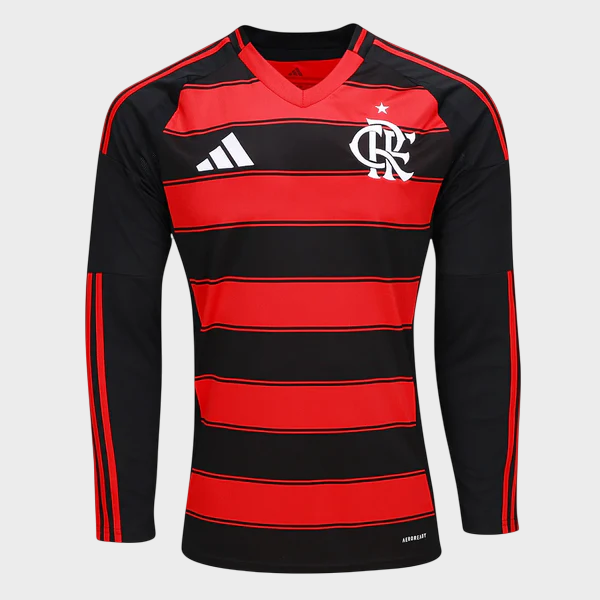 Camisa Manga Longa Flamengo I 25/26 Torcedor Masculina Vermelho e Preto
